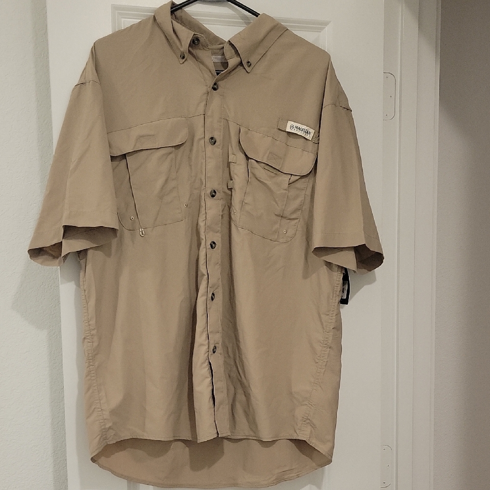 Magellan Outdoors Men's Casual Beige Button-Down Shirt